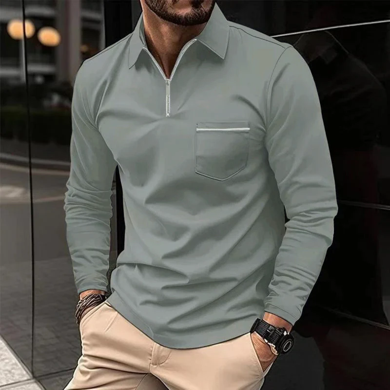 Long Sleeve Polo Shirt | Zip Neck with Chest Pocket