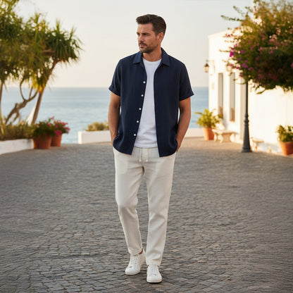Men’s Two-Piece Linen Shirt & Trousers Set