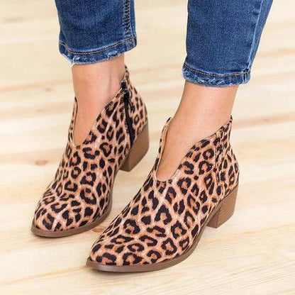 Ankle Boots | Low Block Heel with V Cut Design