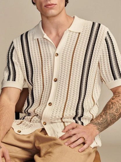 Men’s Summer Striped Open Knit Shirt