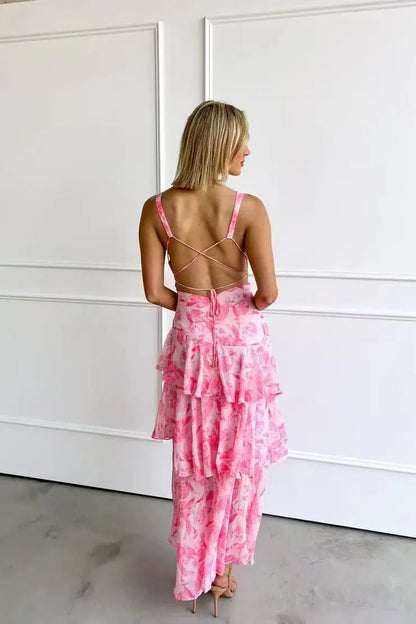 Women's Elegant V-Neck Tiered Maxi Dress