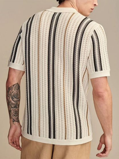 Men’s Summer Striped Open Knit Shirt