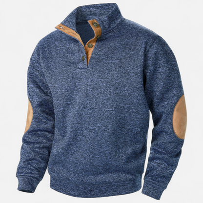 Men’s Knitted Jumper | Stand Collar Half Button Pullover With Elbow Patches