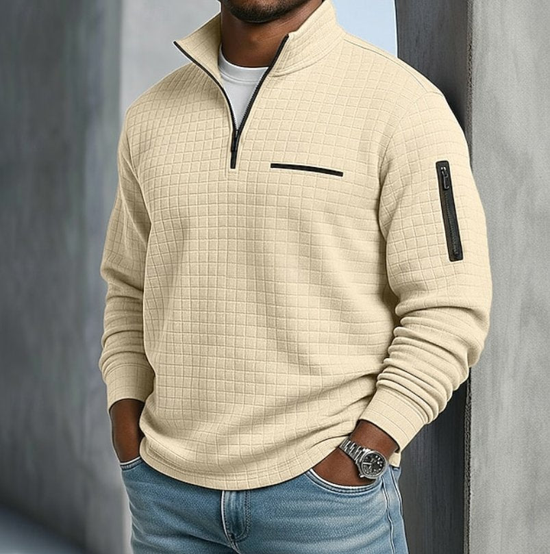 Men's Casual Long Sleeve Waffle Sweater Back