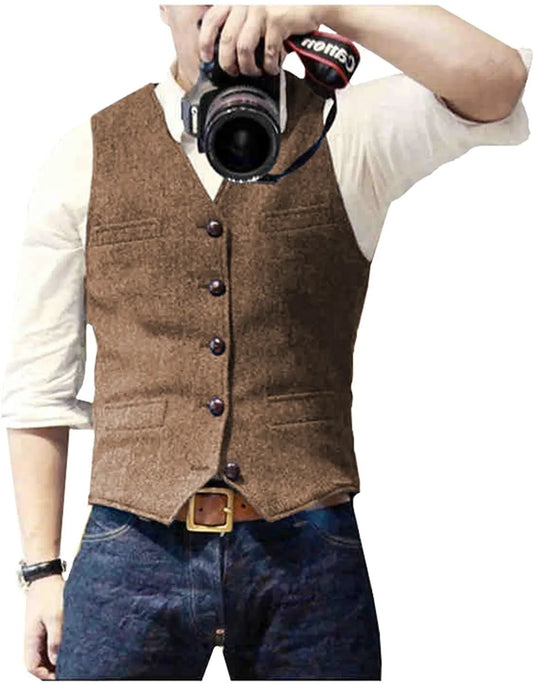 Men's Classic Herringbone Tweed Waistcoat | Smart Occasion Wear Front