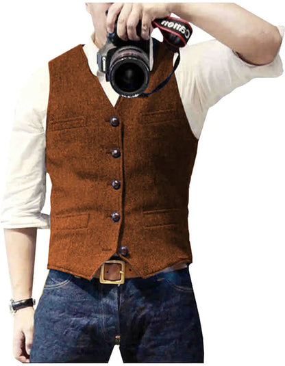 Men's Classic Herringbone Tweed Waistcoat | Smart Occasion Wear Lifestyle