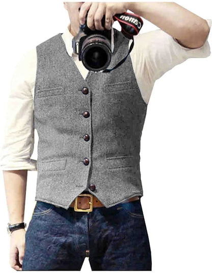 Men's Classic Herringbone Tweed Waistcoat | Smart Occasion Wear View 12