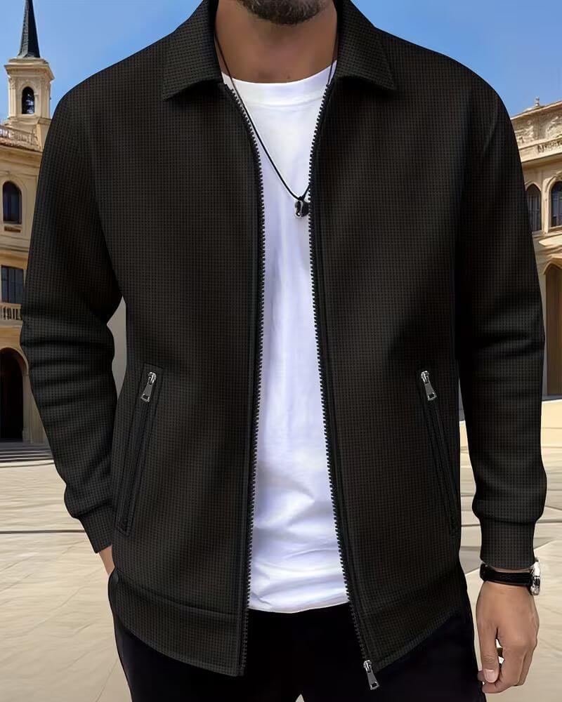 Men's Classic Textured Athletic Jacket with Zip Front Detail