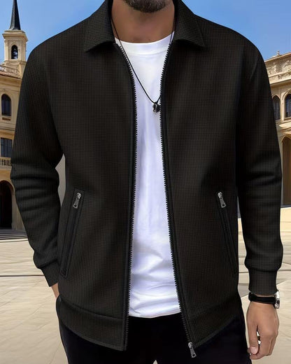 Men's Classic Textured Athletic Jacket with Zip Front Detail