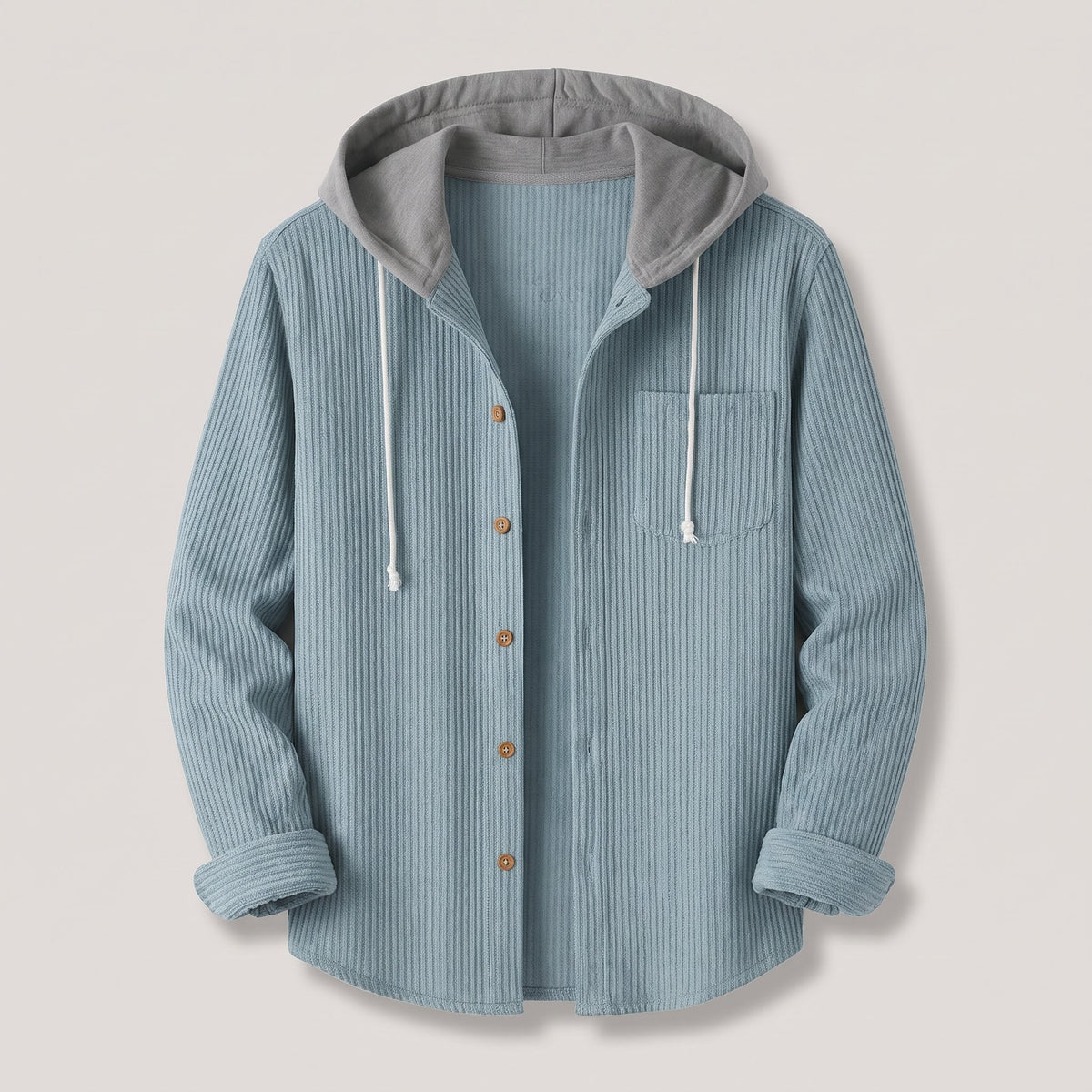 Men's Corduroy Hoodie with Adjustable Hood Detail