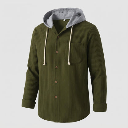 Men's Corduroy Hoodie with Adjustable Hood Side