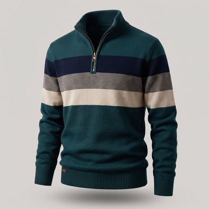 Men's Cotton Stripe Pullover with Quarter-Zip Angle