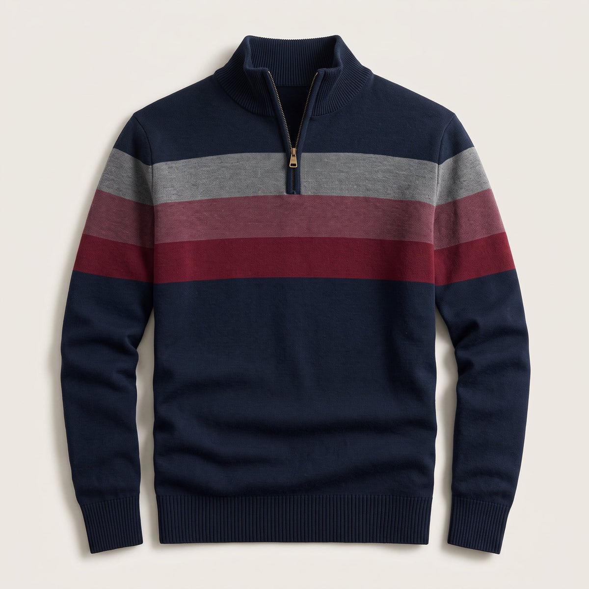 Men's Cotton Stripe Pullover with Quarter-Zip Back