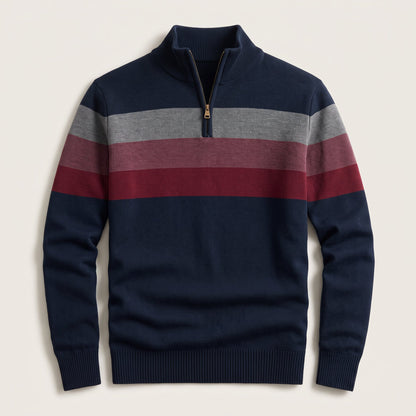 Men's Cotton Stripe Pullover with Quarter-Zip Back