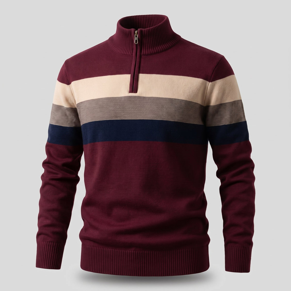 Men's Cotton Stripe Pullover with Quarter-Zip Close Up