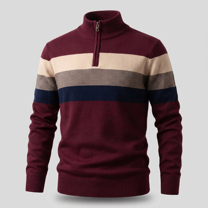 Men's Cotton Stripe Pullover with Quarter-Zip Close Up