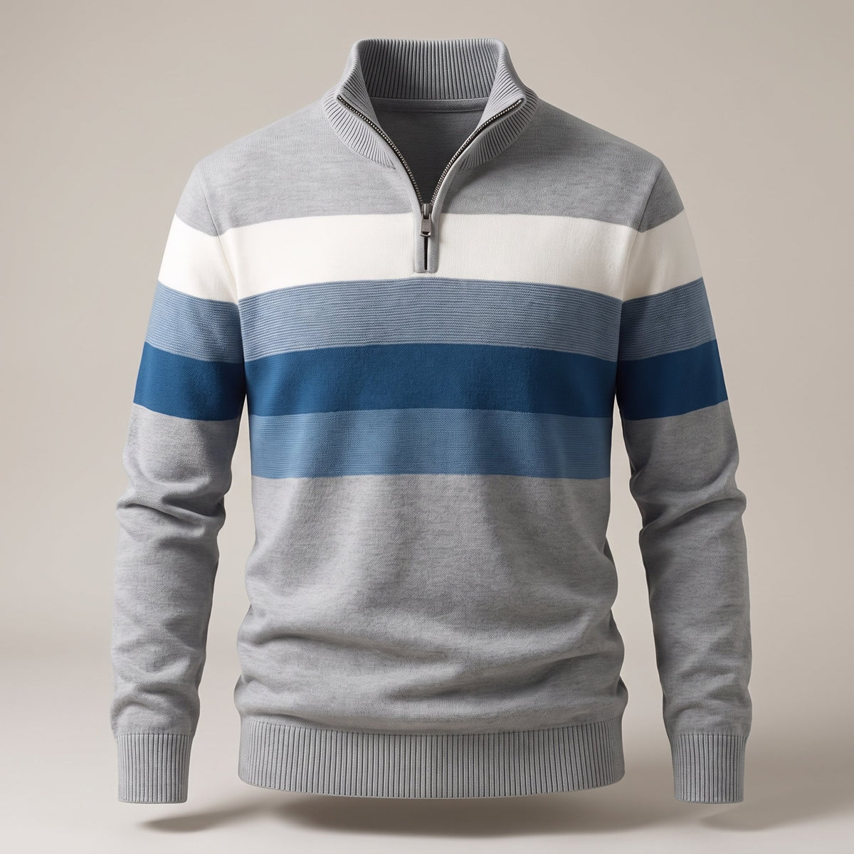 Men's Cotton Stripe Pullover with Quarter-Zip Full