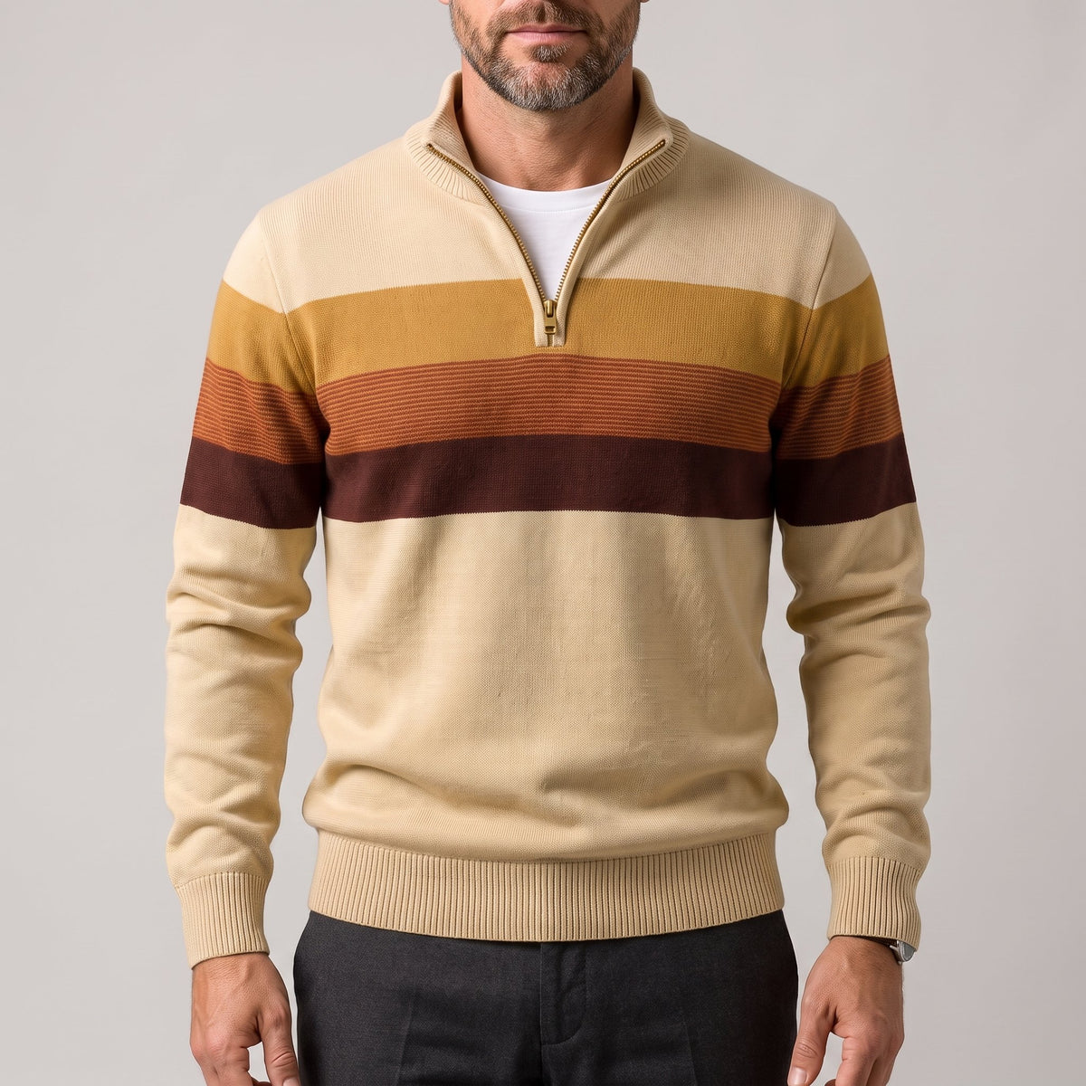 Men's Cotton Stripe Pullover with Quarter-Zip Hero