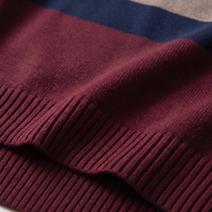 Men's Cotton Stripe Pullover with Quarter-Zip Side
