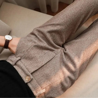 Men's Herringbone Wool Trousers | Tailored Smart Fit Back