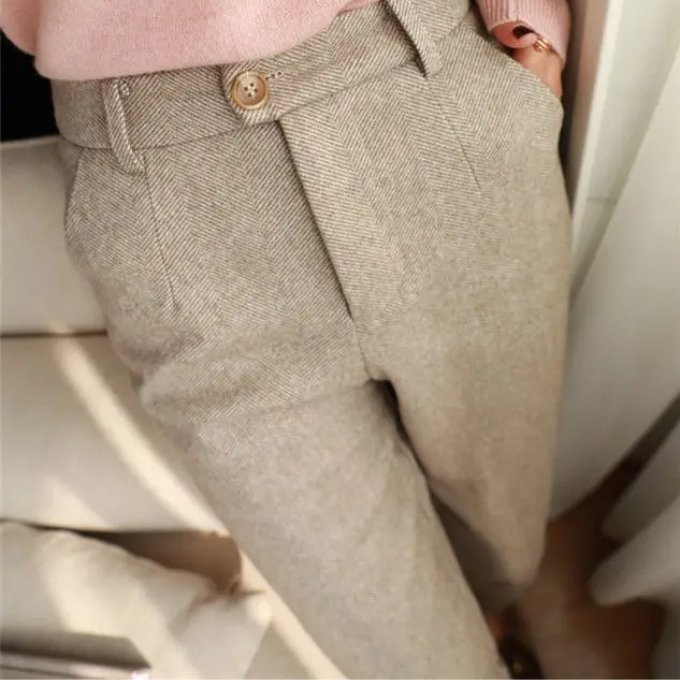 Men's Herringbone Wool Trousers | Tailored Smart Fit Lifestyle