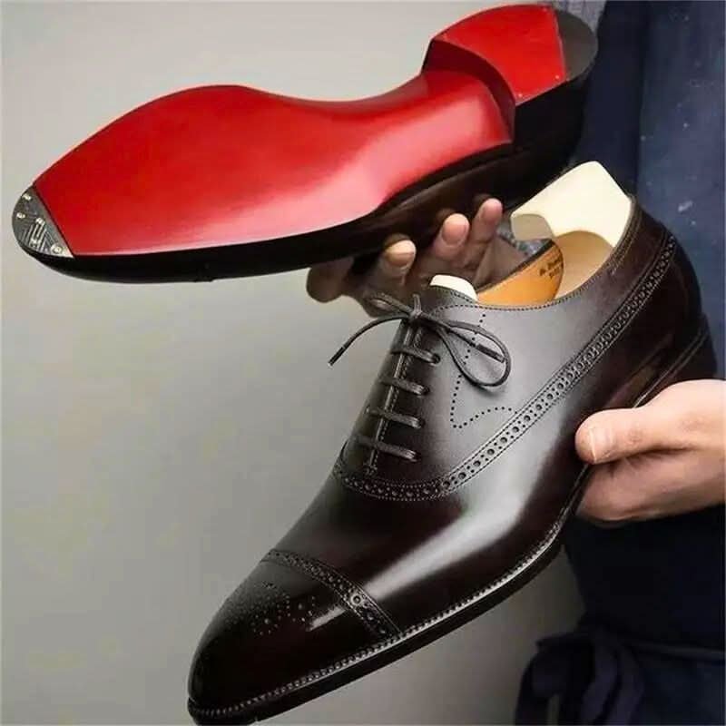 Men's Leather Oxford Brogue Shoes | Cap Toe with Cushioned Insole Detail