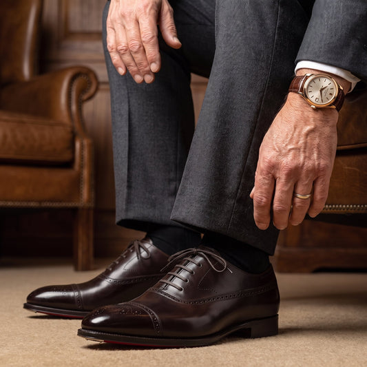 Men's Leather Oxford Brogue Shoes | Cap Toe with Cushioned Insole Front