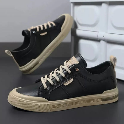 Men's Leather Two-Tone Sneakers with Cushioned Insole Angle