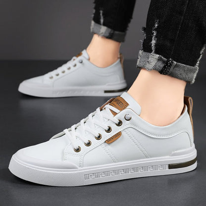 Men's Leather Two-Tone Sneakers with Cushioned Insole Detail