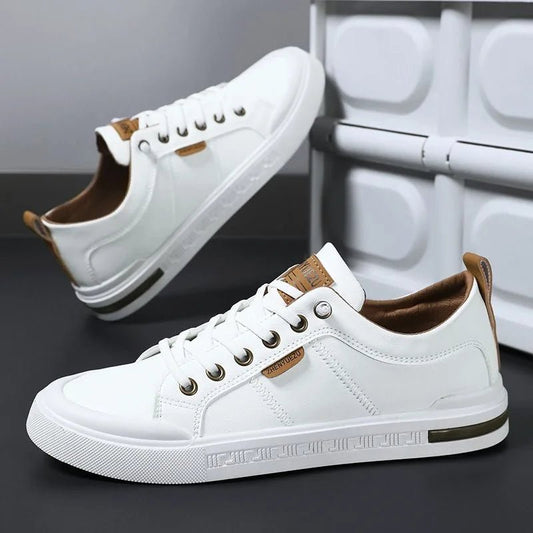Men's Leather Two-Tone Sneakers with Cushioned Insole Front