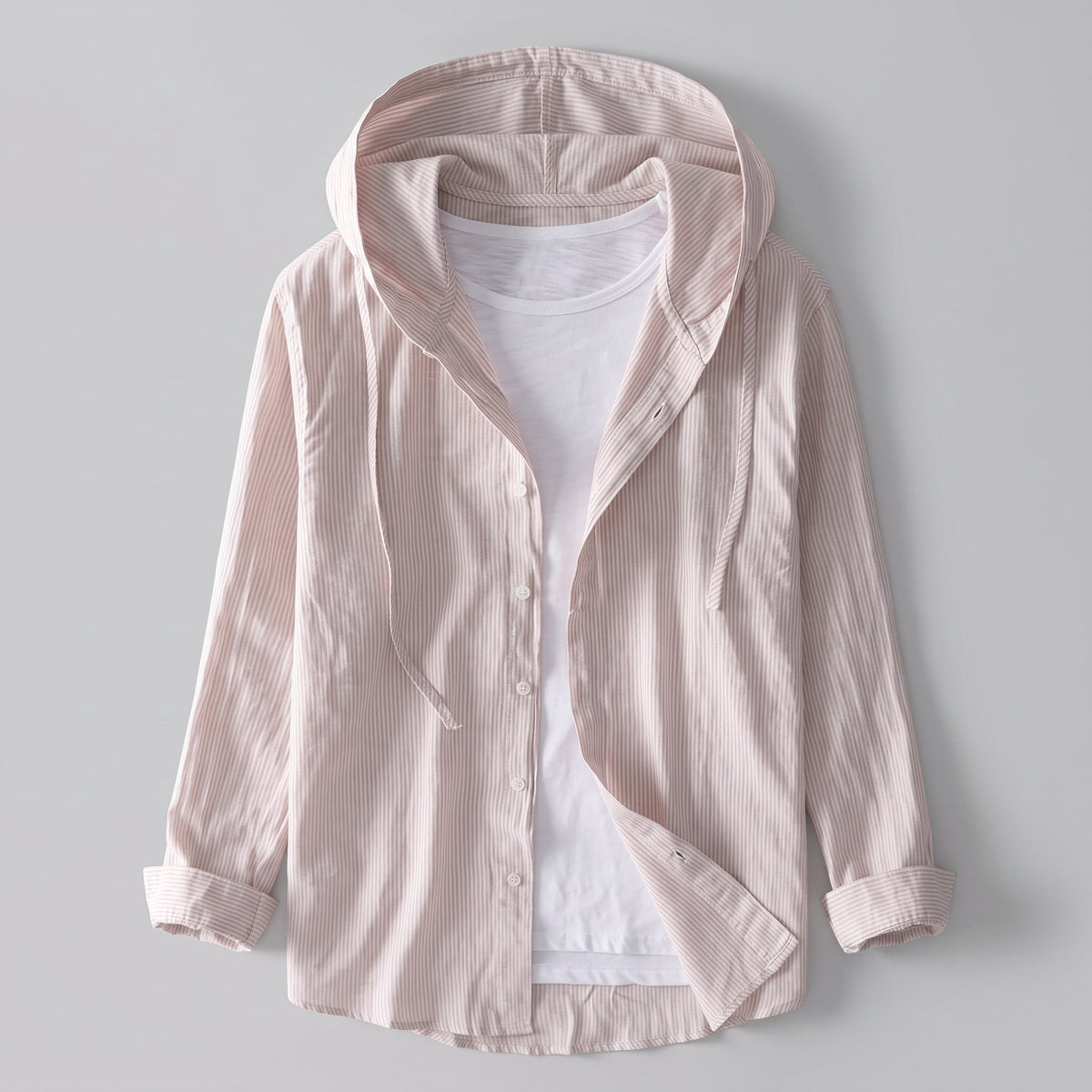 Men's Lightweight Linen Hoodie with Button Front Detail