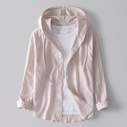 Men's Lightweight Linen Hoodie with Button Front Detail