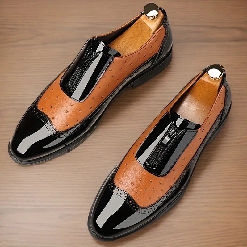 Men's Oxford Ostrich Leather Shoes with Side Zip Detail
