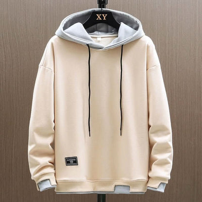 Men's Relaxed Fit Two-Tone Hoodie with Contrast Hood Close Up