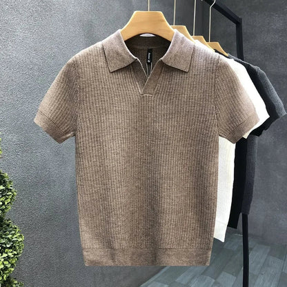 Men's Relaxed Knit Polo Shirt with Open Collar Hero
