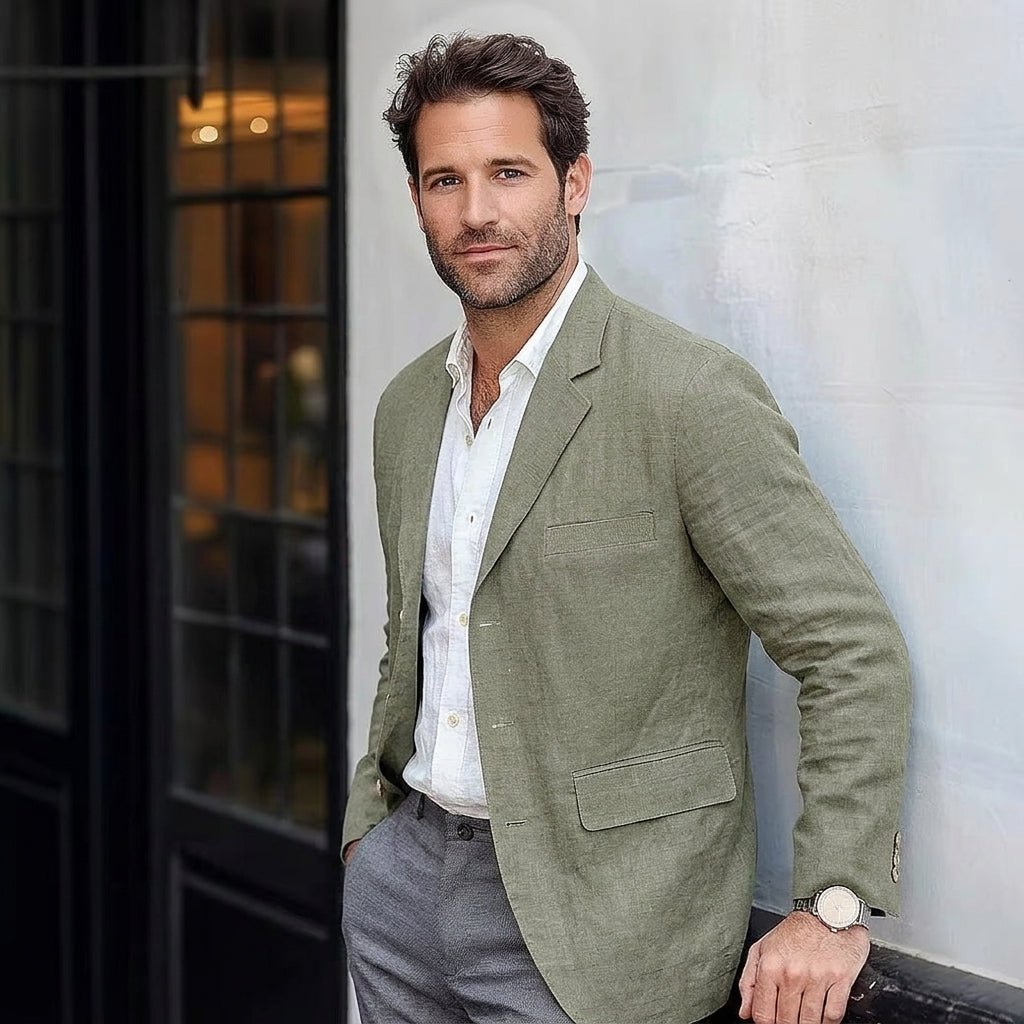 Men's Relaxed Linen Blazer with Notched Lapel Detail