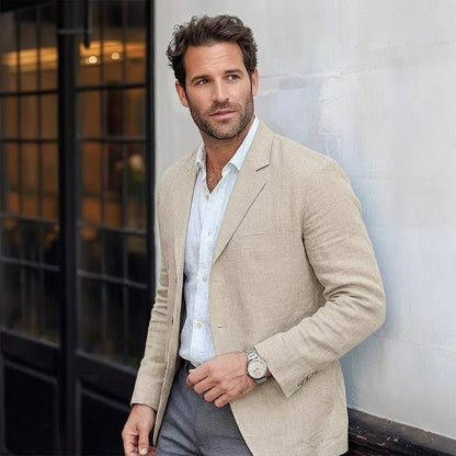 Men's Relaxed Linen Blazer with Notched Lapel Hero
