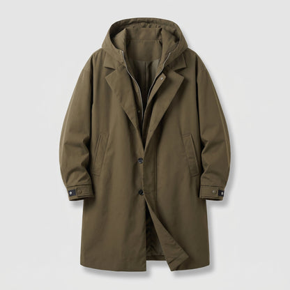 Men's Tailored Overcoat | Lightweight Wind Resistant with Hood Front