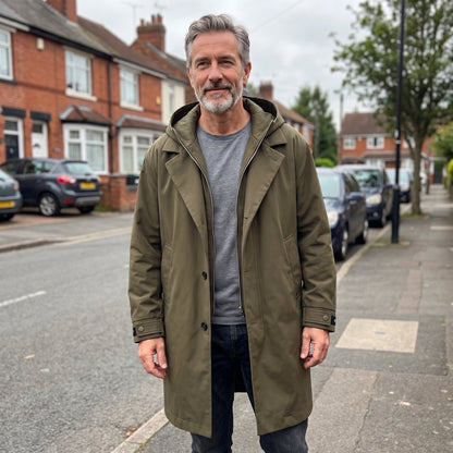 Men's Tailored Overcoat | Lightweight Wind Resistant with Hood Side