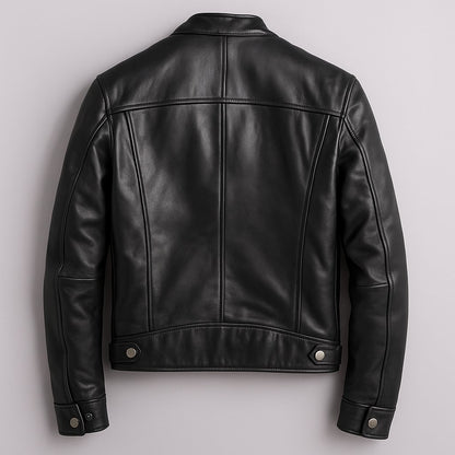 Men's Vintage Leather Jacket with Racer Collar Side