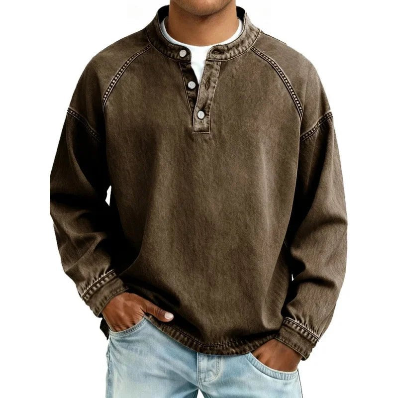 Men's Vintage Long Sleeve Denim Shirt Angle