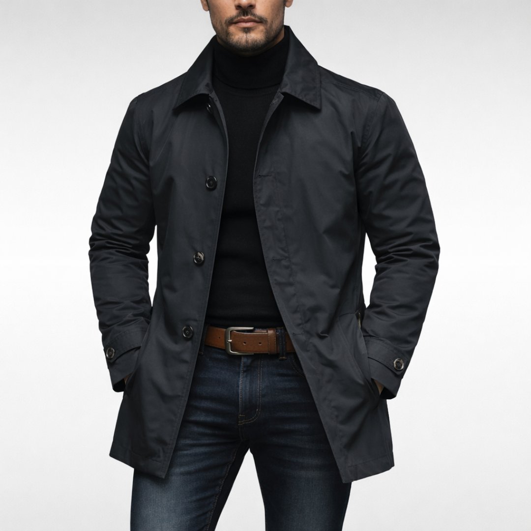 Men's Weatherproof Trench Coat with Balmacaan Collar Side