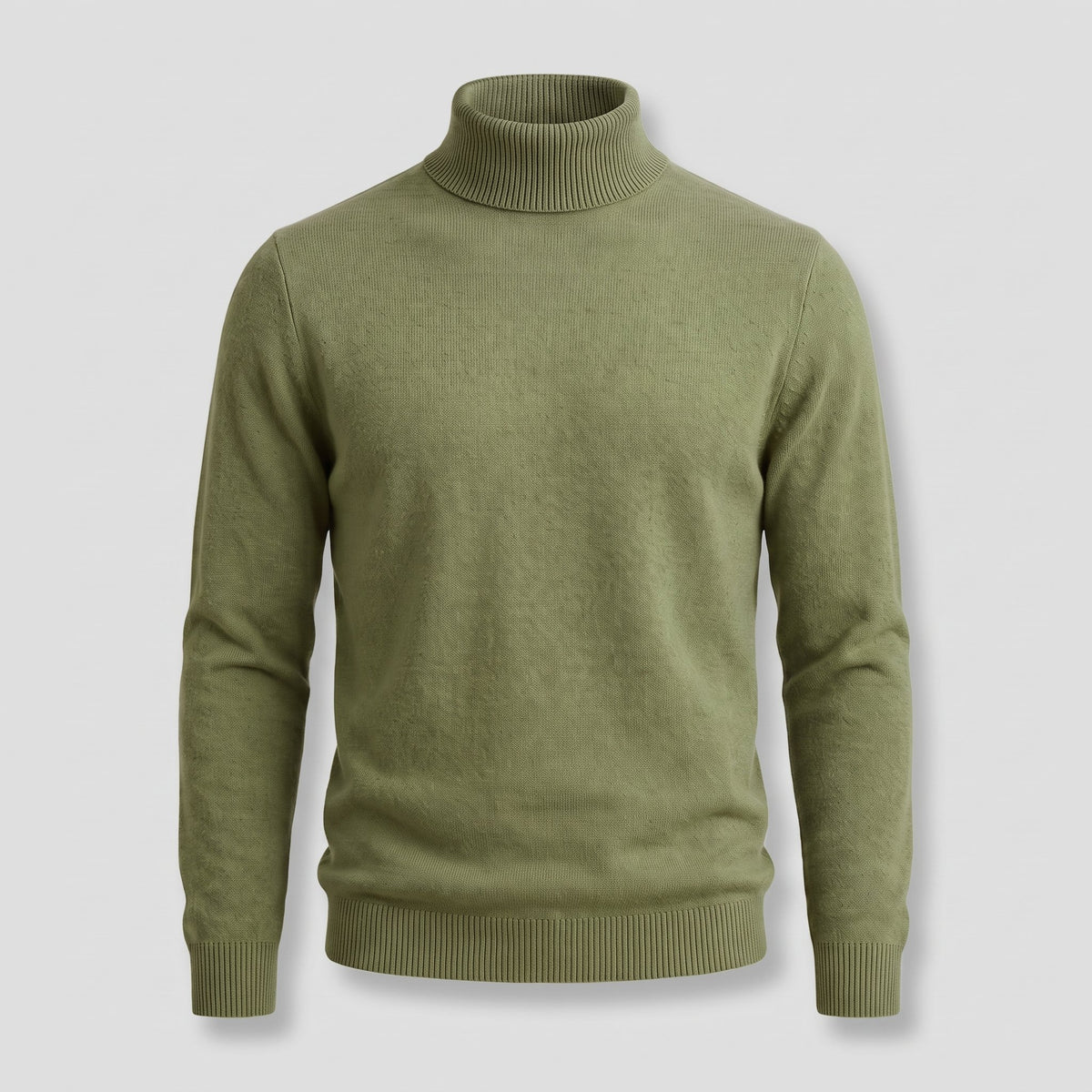 Men's Wool Turtleneck Jumper with Ribbed Collar Close Up