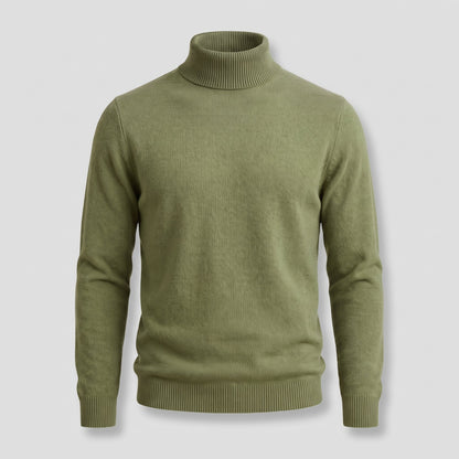 Men's Wool Turtleneck Jumper with Ribbed Collar Close Up