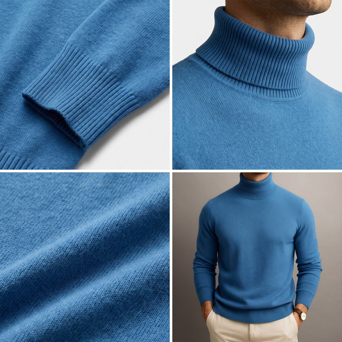 Men's Wool Turtleneck Jumper with Ribbed Collar Full