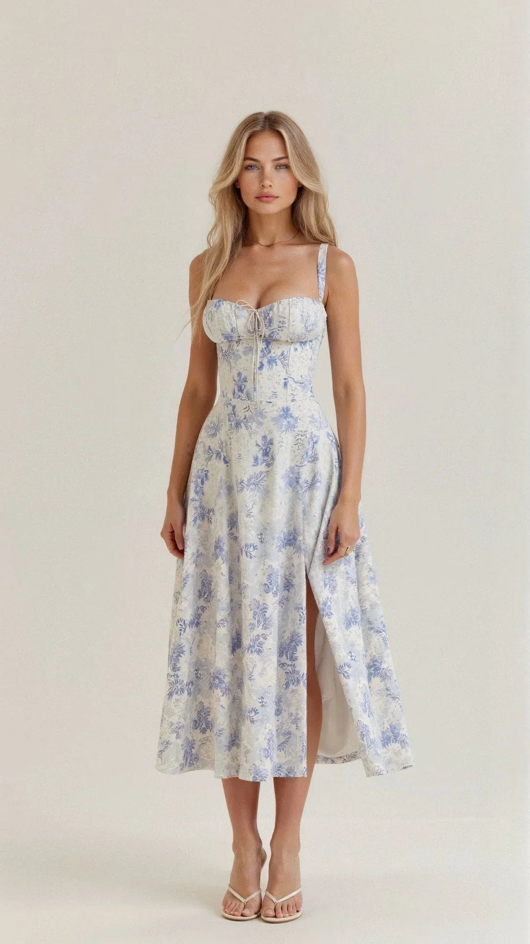 Women's Floral Bustier Midi Dress