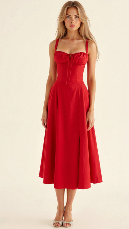 Women's Figure-Flattering Floral Corset Midi Dress