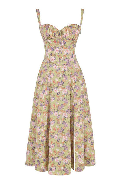 Women's Figure-Flattering Floral Corset Midi Dress