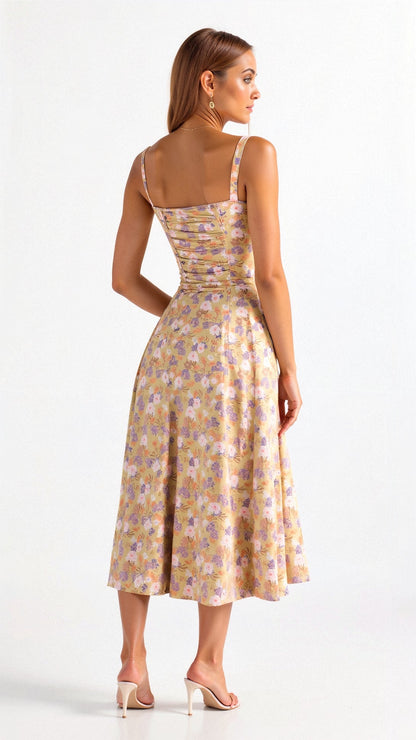 Women's Figure-Flattering Floral Corset Midi Dress