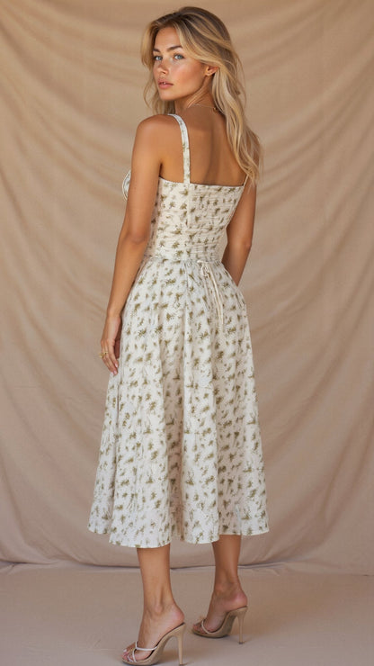Women's Figure-Flattering Floral Corset Midi Dress